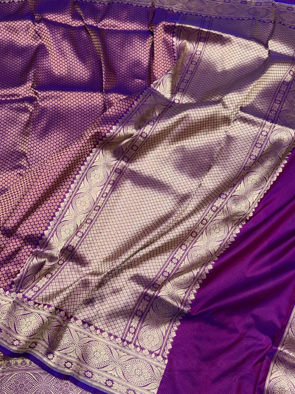 Purple Pure Banarasi Silk Brocade Saree in Katan Mulberry Silk - Image 3
