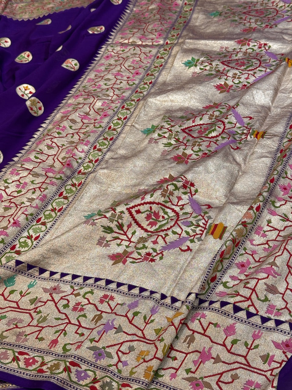 Purple Banarasi Pure Chiffon Georgette Saree - Image 2