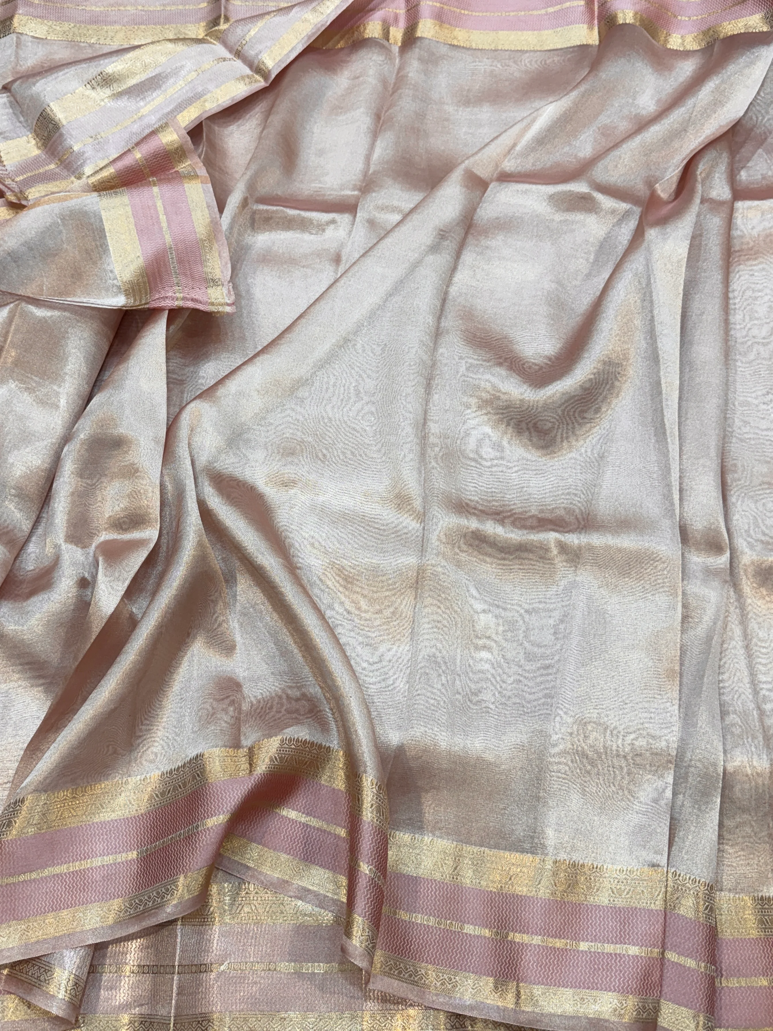 Rose Gold Pure Banarasi Tissue Silk Saree | Pure Kora Tissue | Lightweight Banarasi Saree - Image 4