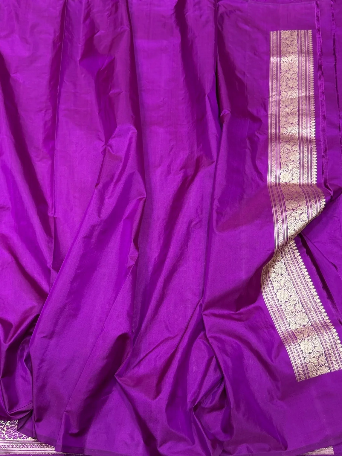 Purple Handwoven Pure Banarasi Silk Saree – Kadwa Weave in 100% Katan Mulberry Silk - Image 2