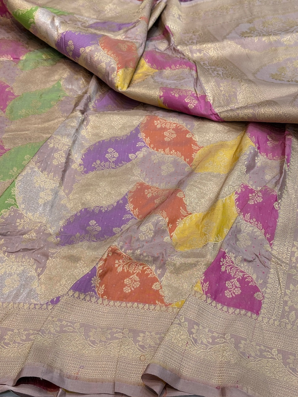 Multicolour Banarasi Pure Silk Saree – Cutwork Weave in 100% Pure Katan Silk - Image 11
