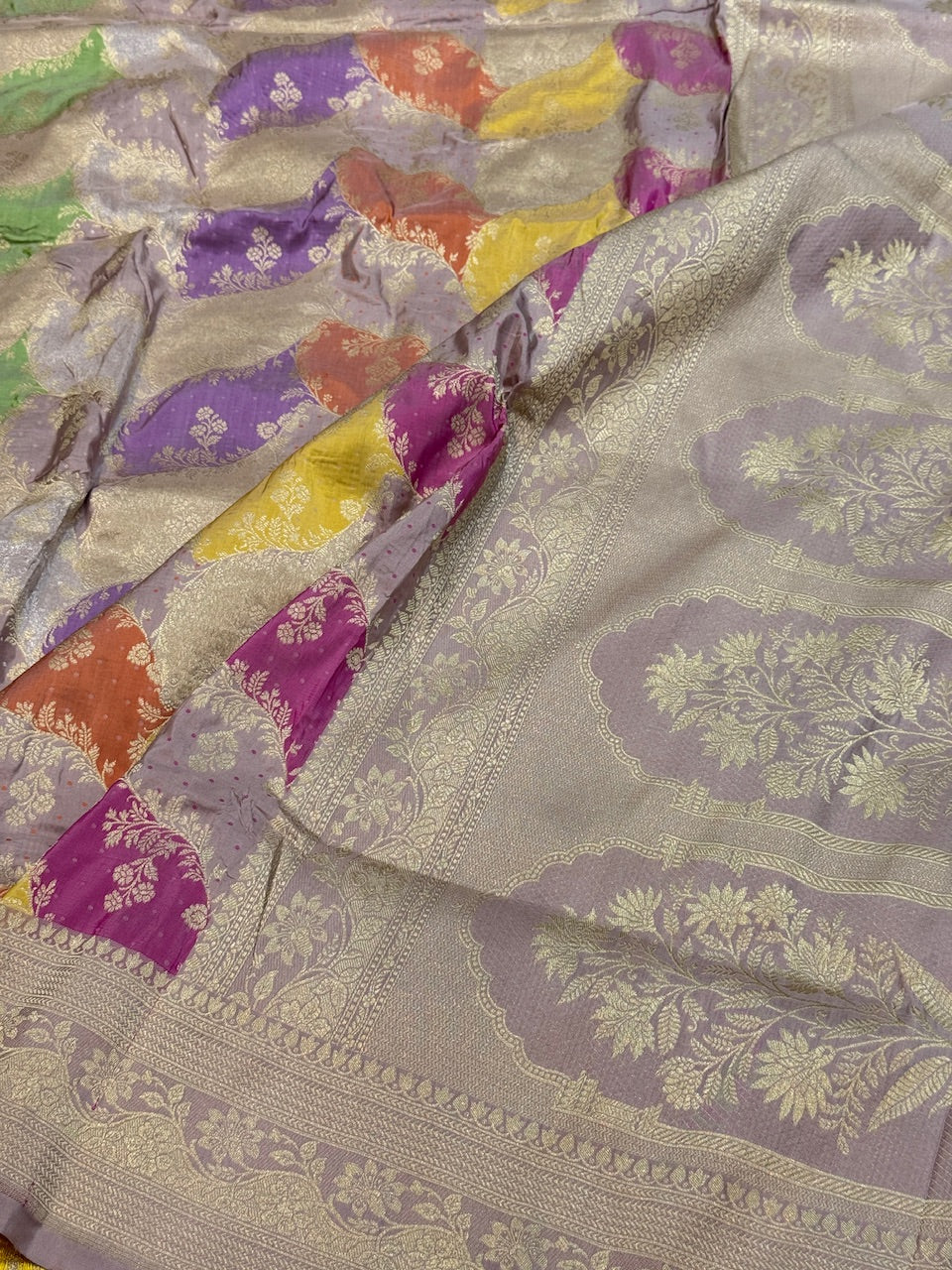 Multicolour Banarasi Pure Silk Saree – Cutwork Weave in 100% Pure Katan Silk - Image 12