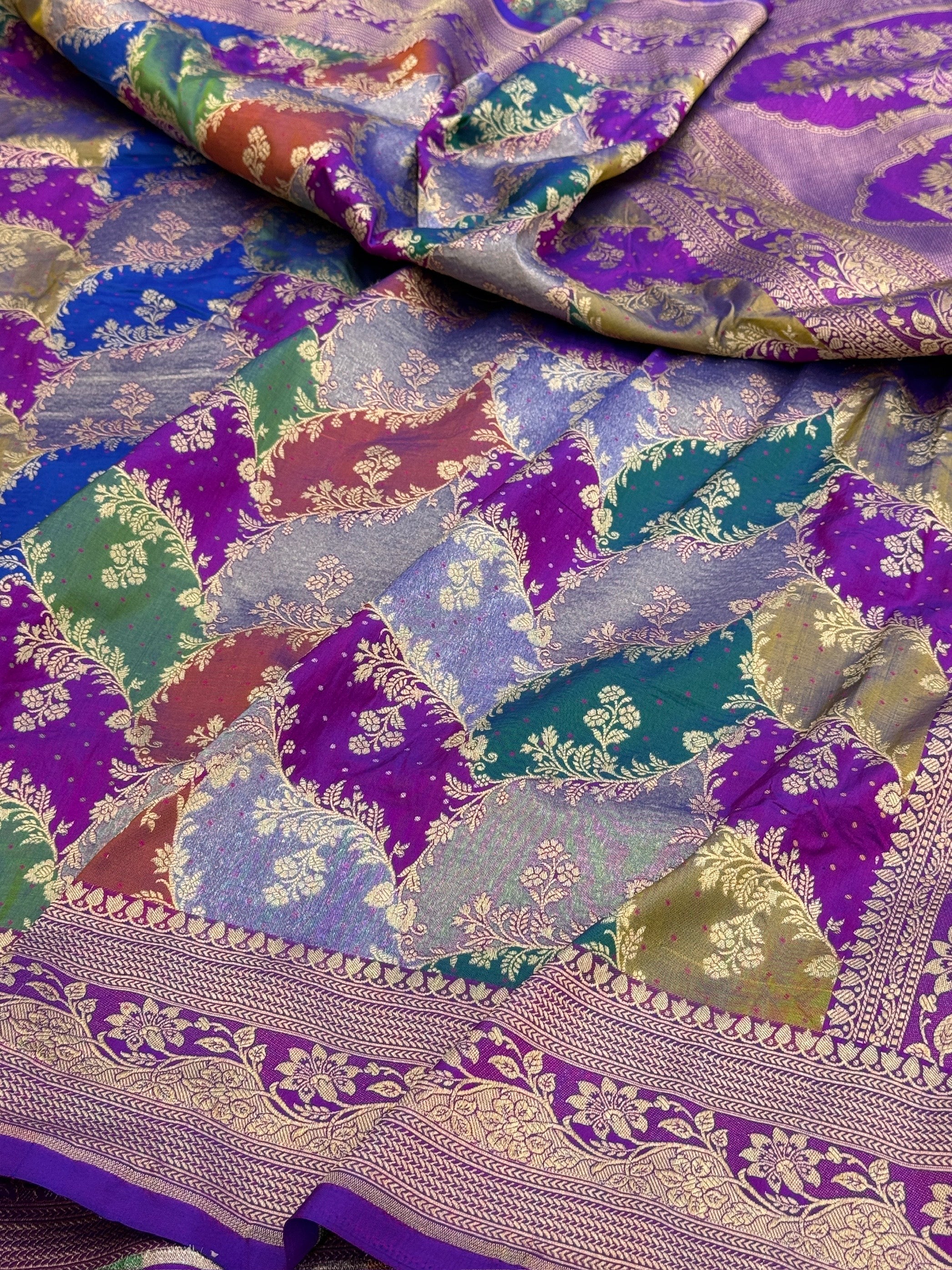 Multicolour Banarasi Pure Silk Saree – Cutwork Weave in 100% Pure Katan Silk - Image 14
