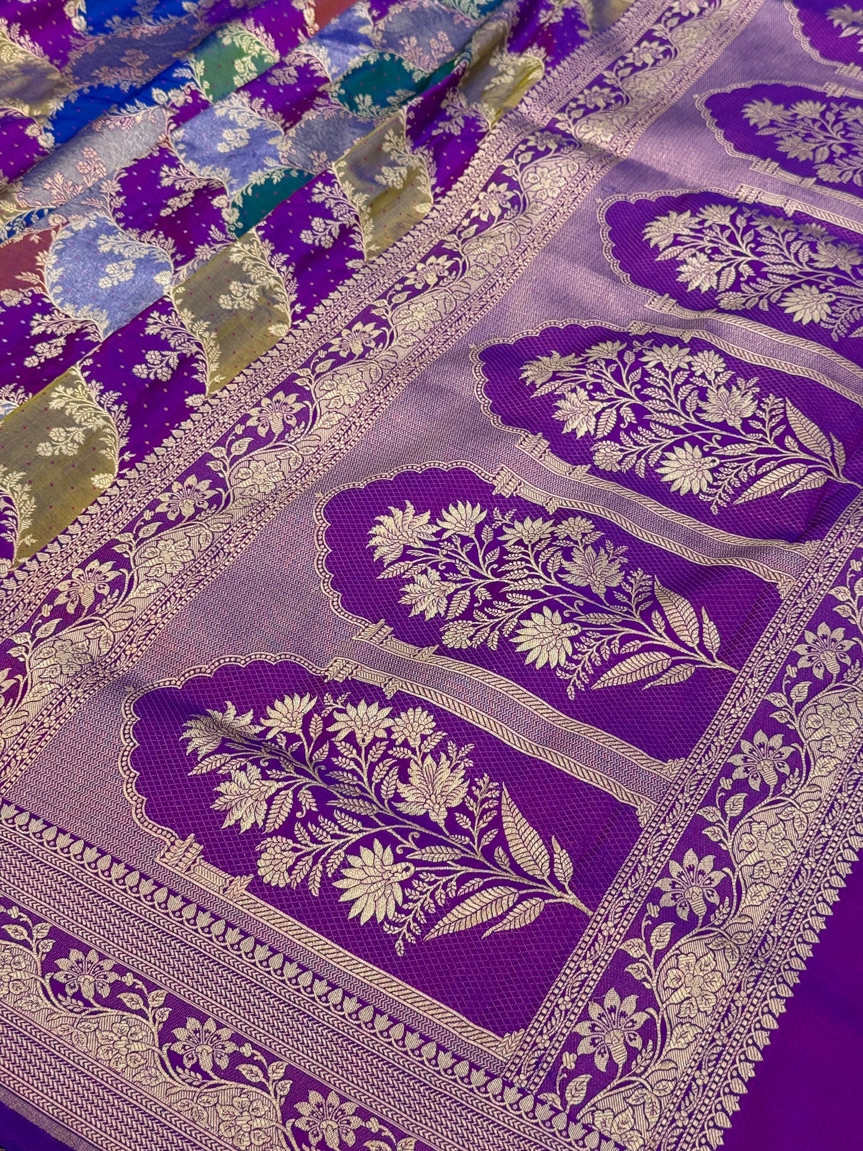 Multicolour Banarasi Pure Silk Saree – Cutwork Weave in 100% Pure Katan Silk - Image 16
