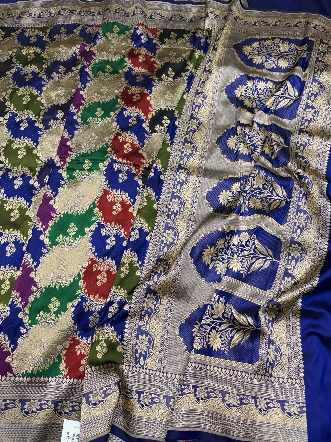 Multicolour Banarasi Pure Silk Saree – Cutwork Weave in 100% Pure Katan Silk - Image 3