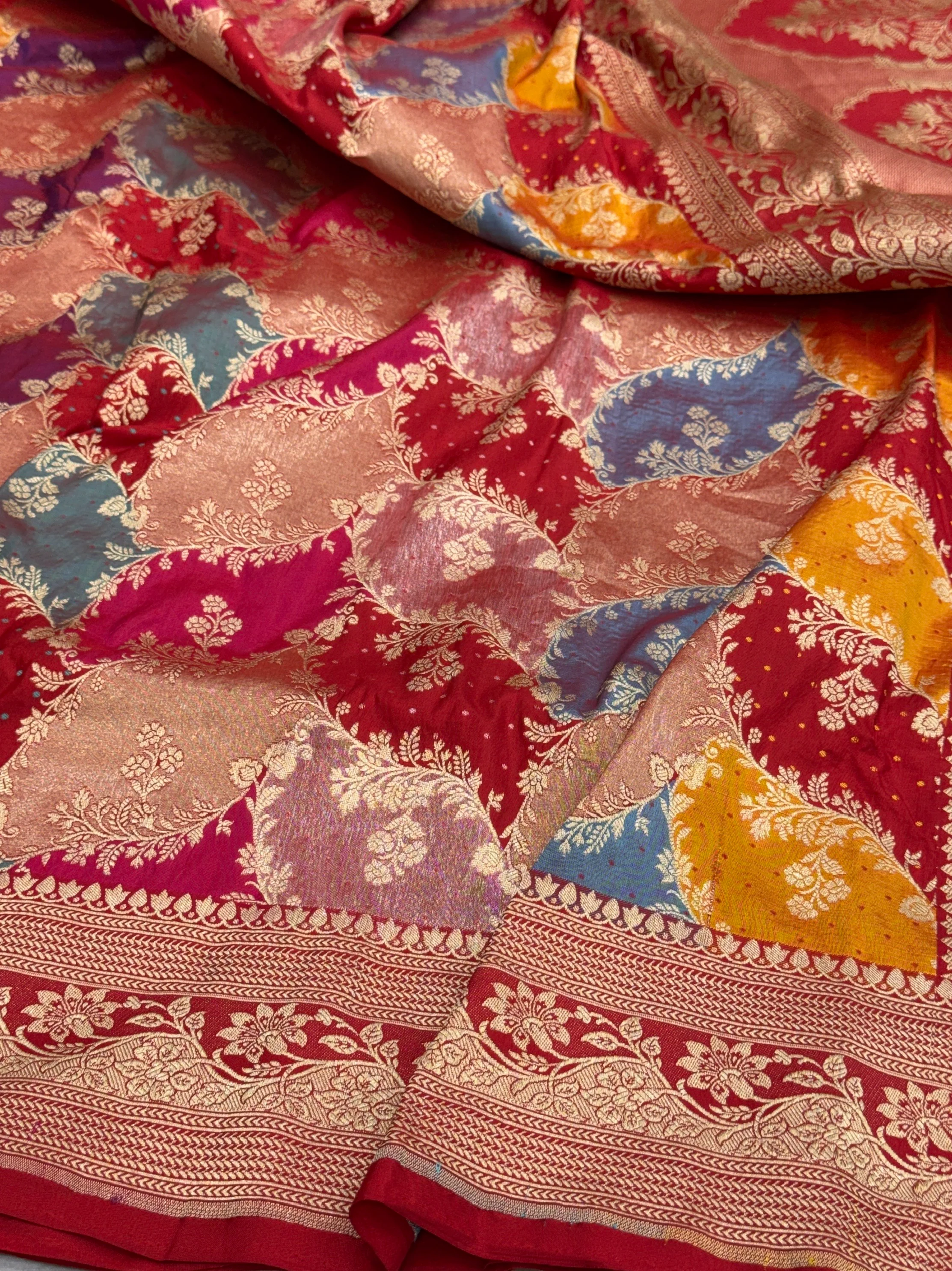 Multicolour Banarasi Pure Silk Saree – Cutwork Weave in 100% Pure Katan Silk - Image 4