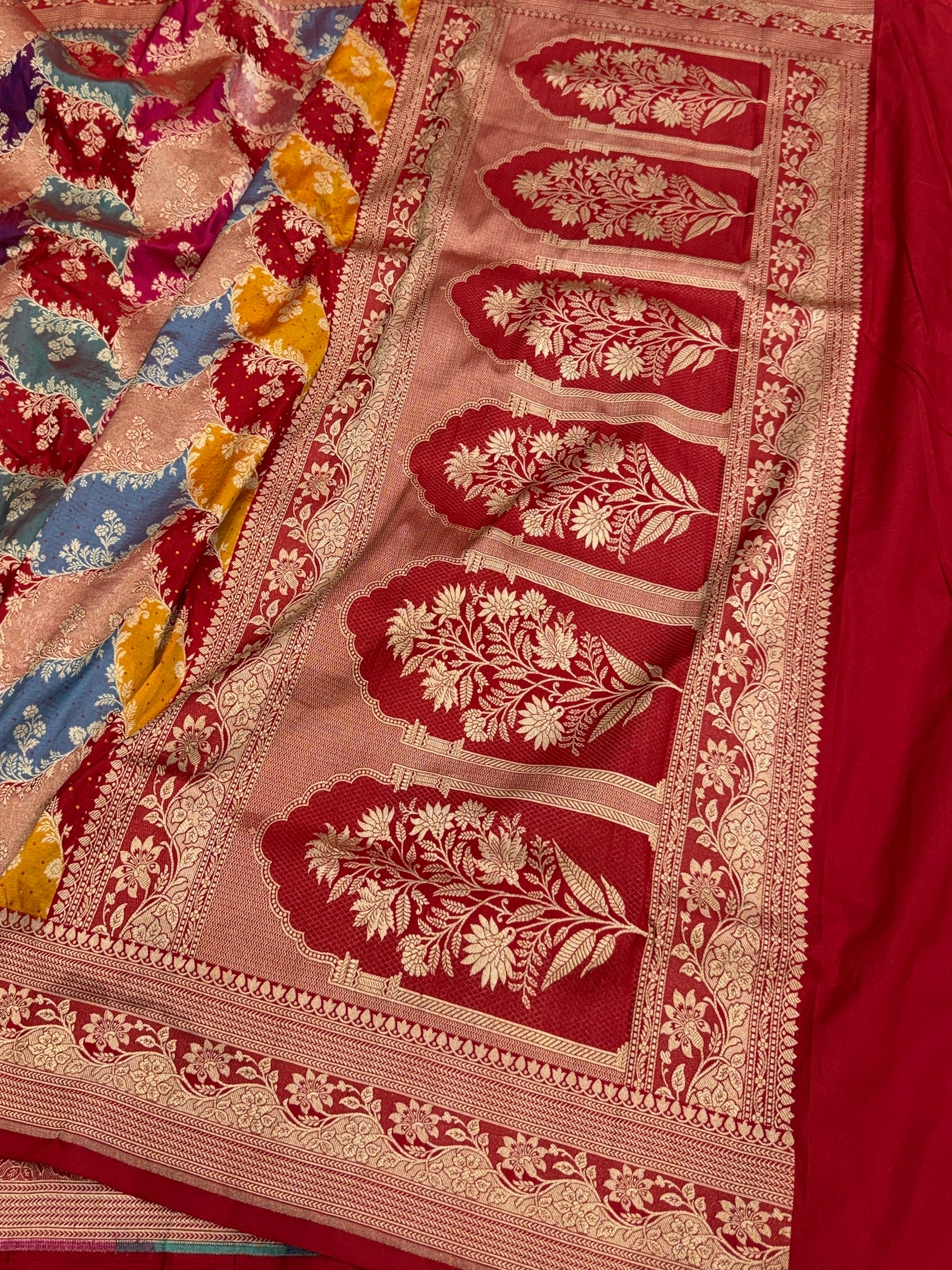Multicolour Banarasi Pure Silk Saree – Cutwork Weave in 100% Pure Katan Silk - Image 6