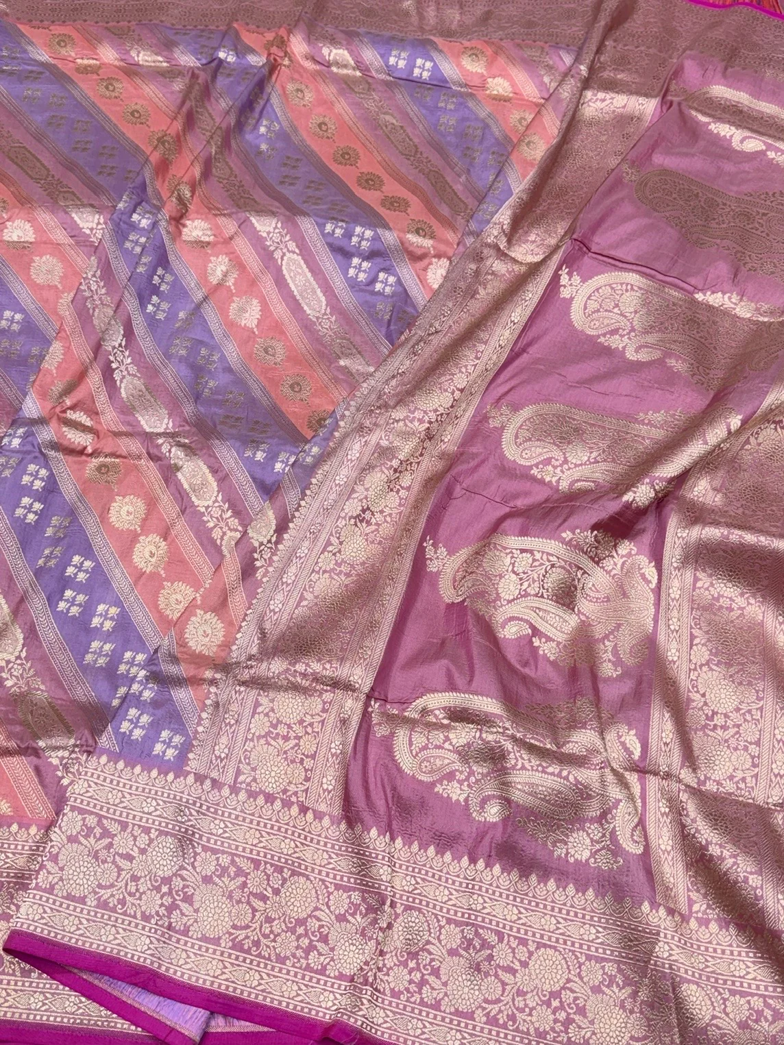Multicolour Banarasi Pure Silk Saree – Cutwork Weave in 100% Pure Katan Silk - Image 3