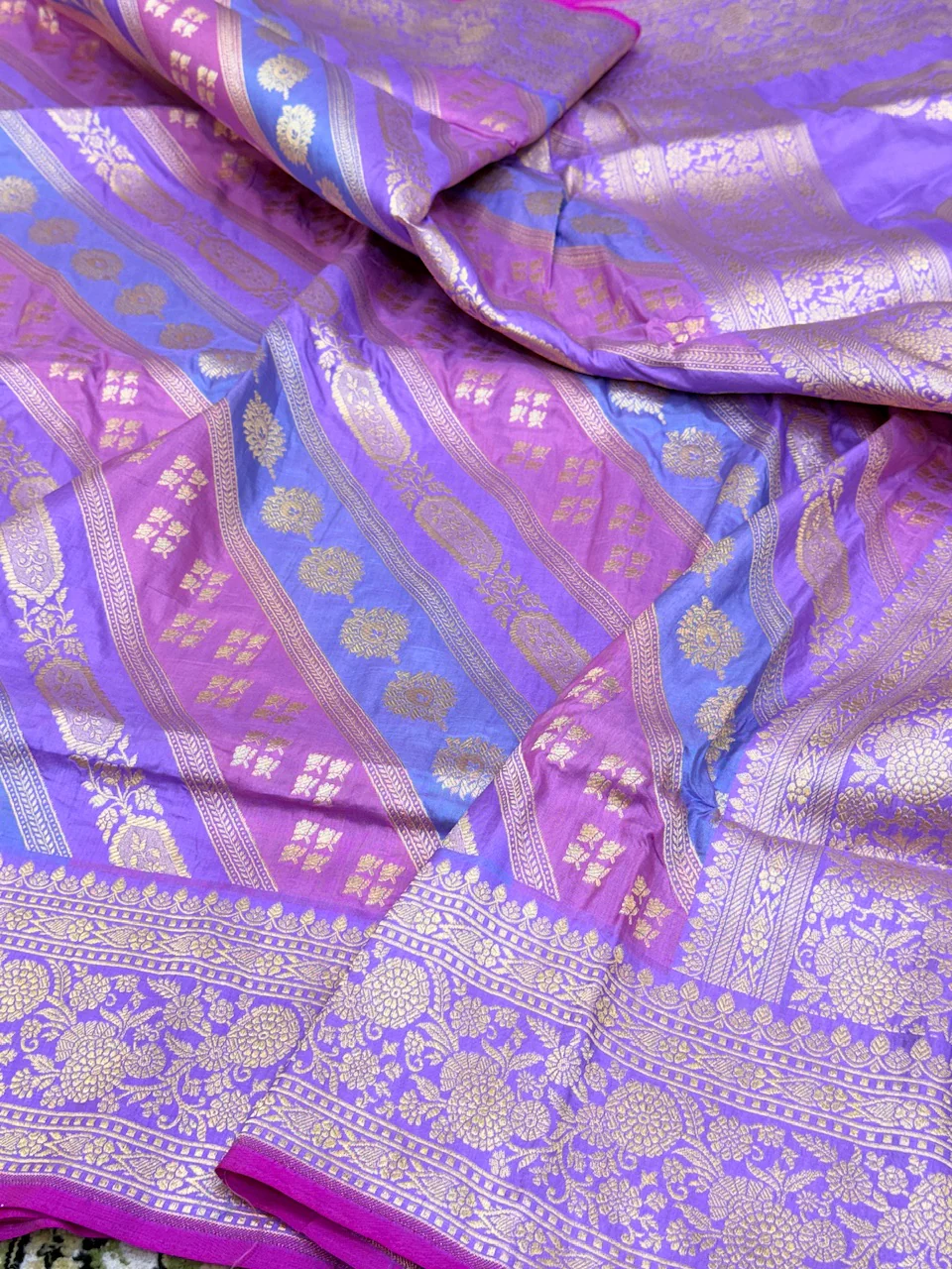 Multicolour Banarasi Pure Silk Saree – Cutwork Weave in 100% Pure Katan Silk - Image 5