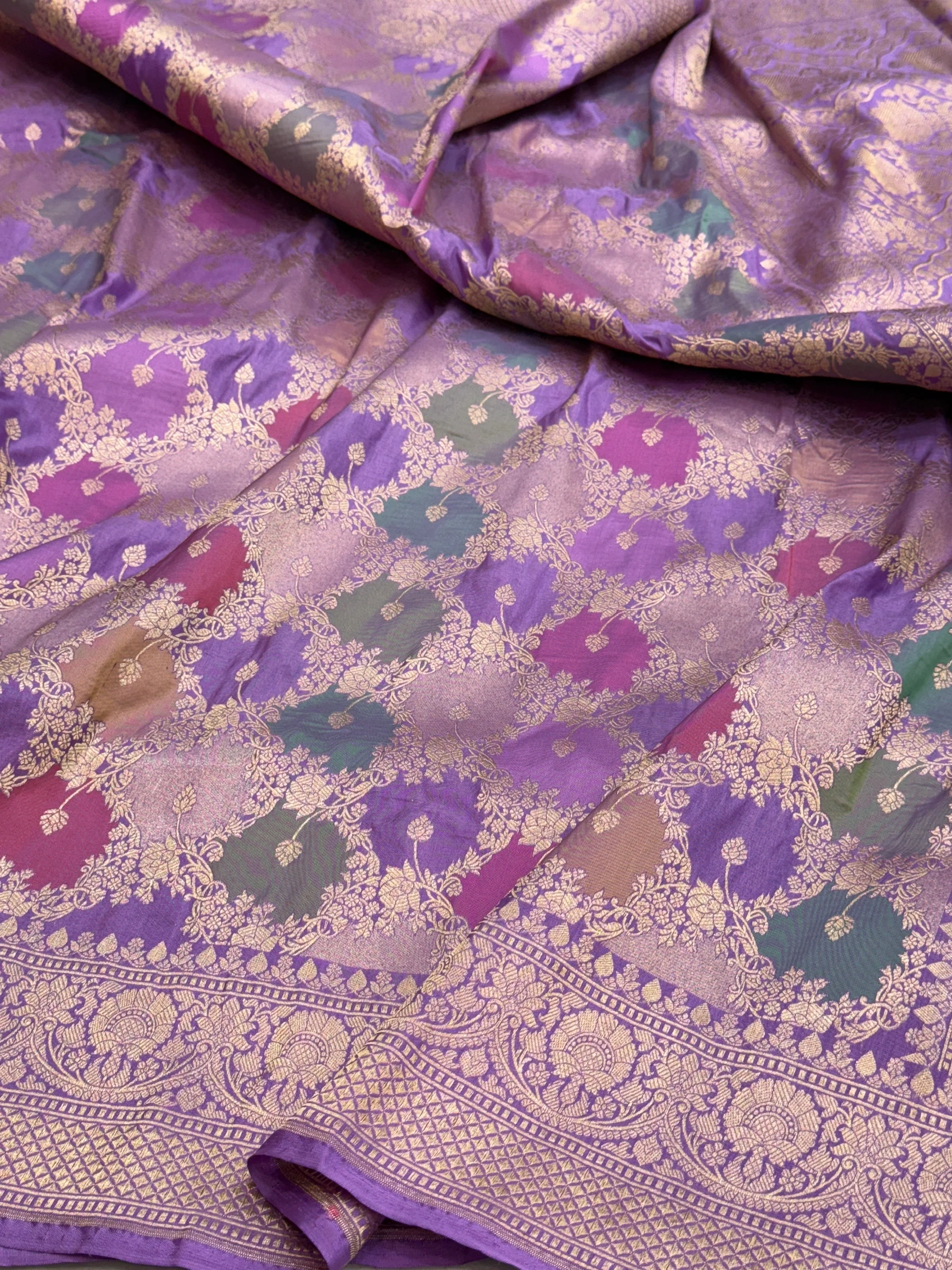 Multicolour Banarasi Pure Silk Saree – Cutwork Weave in 100% Pure Katan Silk - Image 10