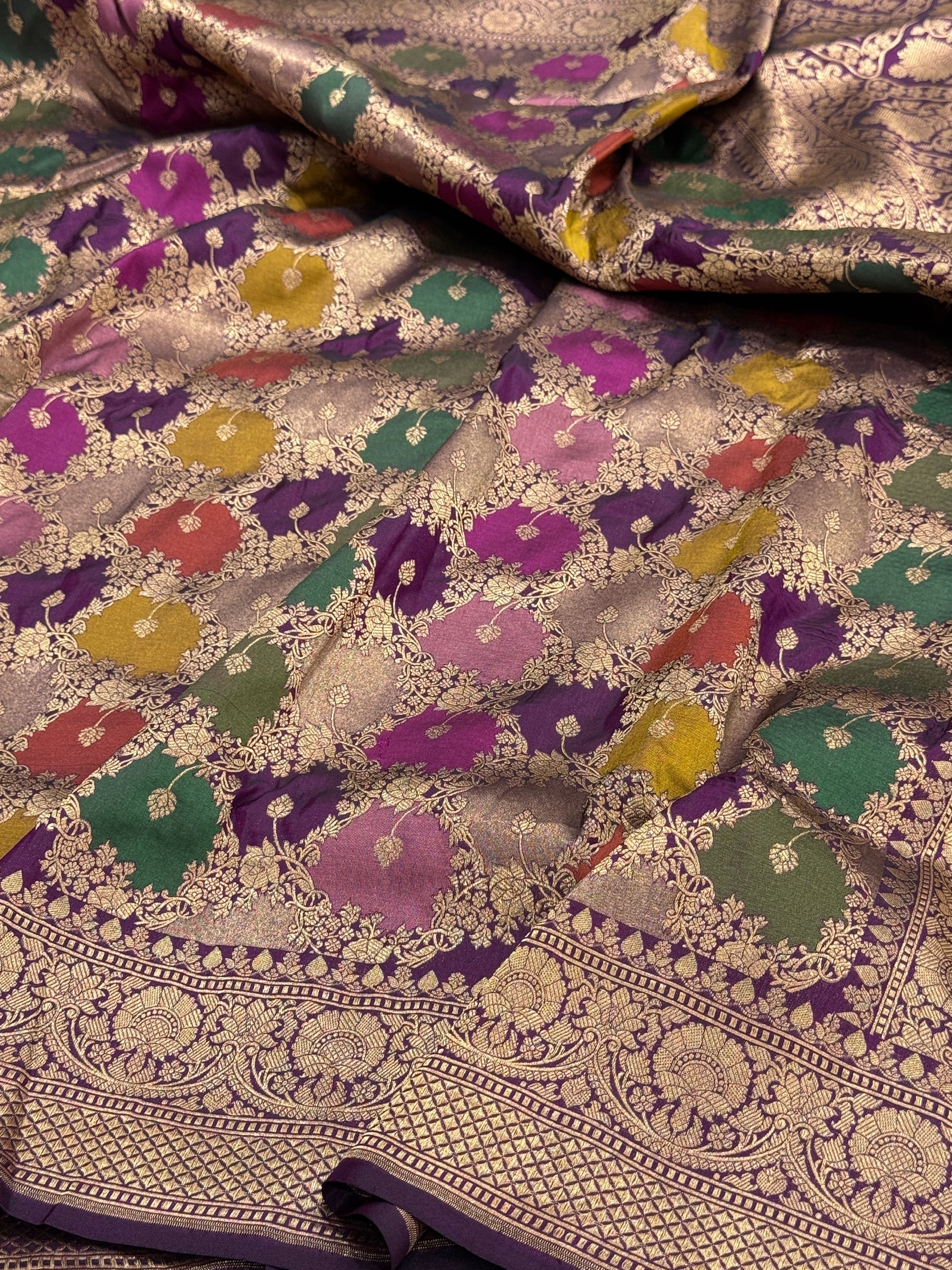 Multicolour Banarasi Pure Silk Saree – Cutwork Weave in 100% Pure Katan Silk - Image 13