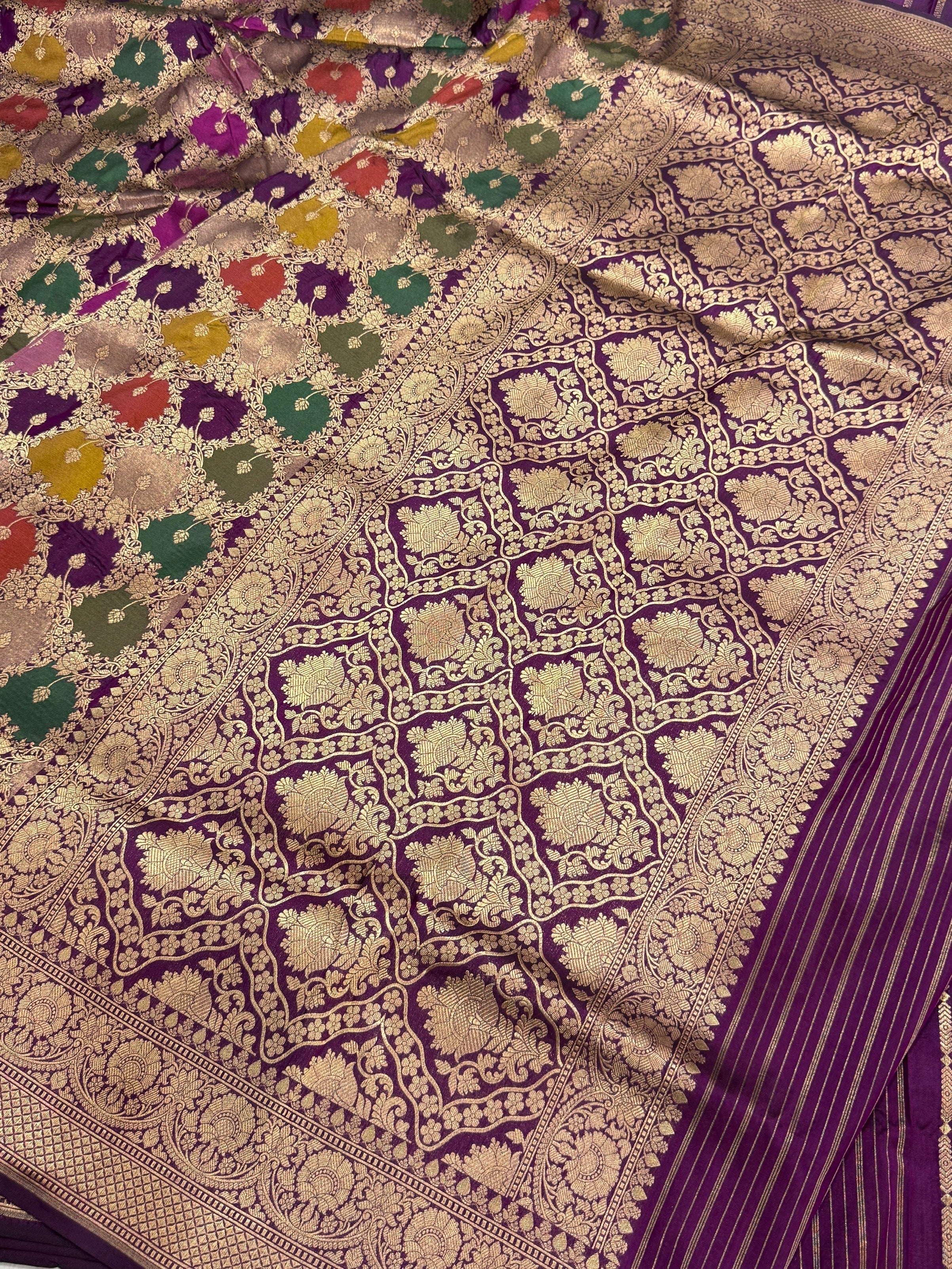 Multicolour Banarasi Pure Silk Saree – Cutwork Weave in 100% Pure Katan Silk - Image 15