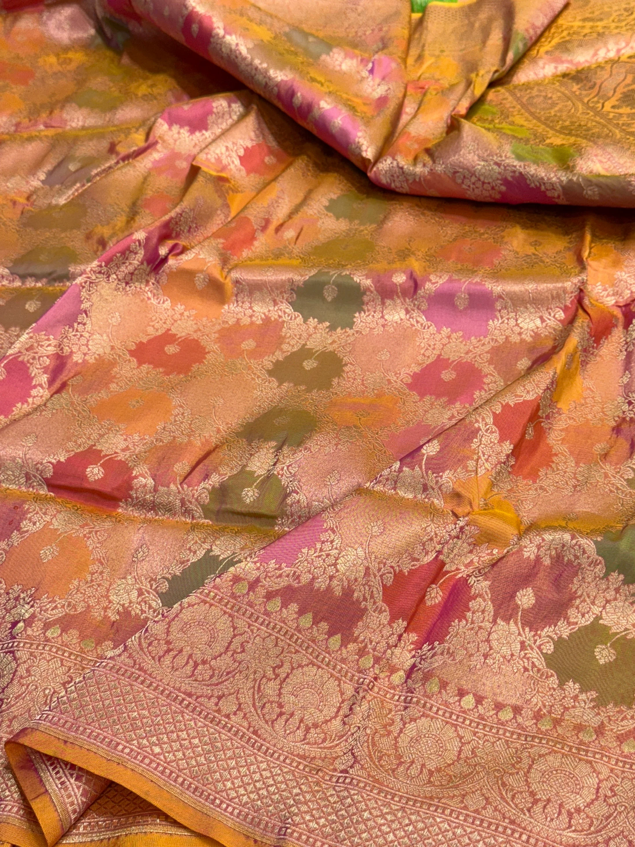 Multicolour Banarasi Pure Silk Saree – Cutwork Weave in 100% Pure Katan Silk - Image 16
