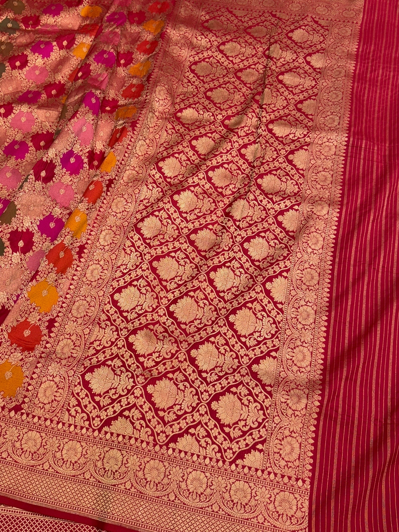 Multicolour Banarasi Pure Silk Saree – Cutwork Weave in 100% Pure Katan Silk - Image 3