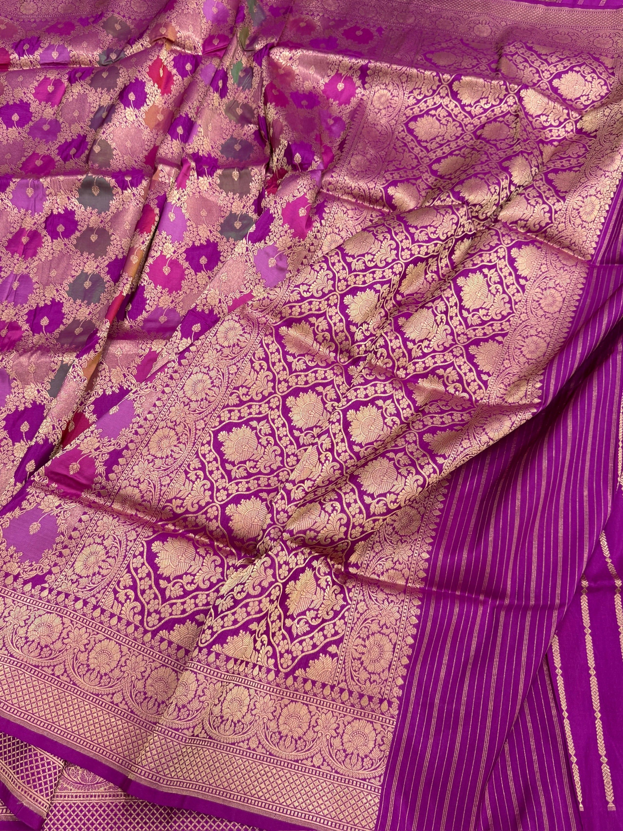 Multicolour Banarasi Pure Silk Saree – Cutwork Weave in 100% Pure Katan Silk - Image 9