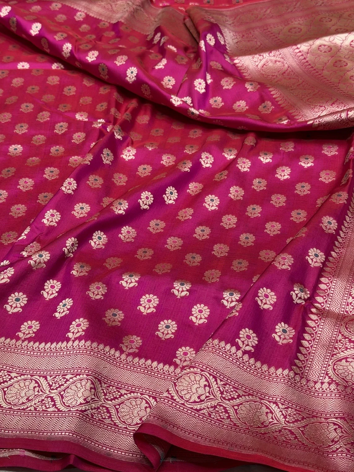 Rani Pink Banarasi Minakari Pure Katan Silk Saree