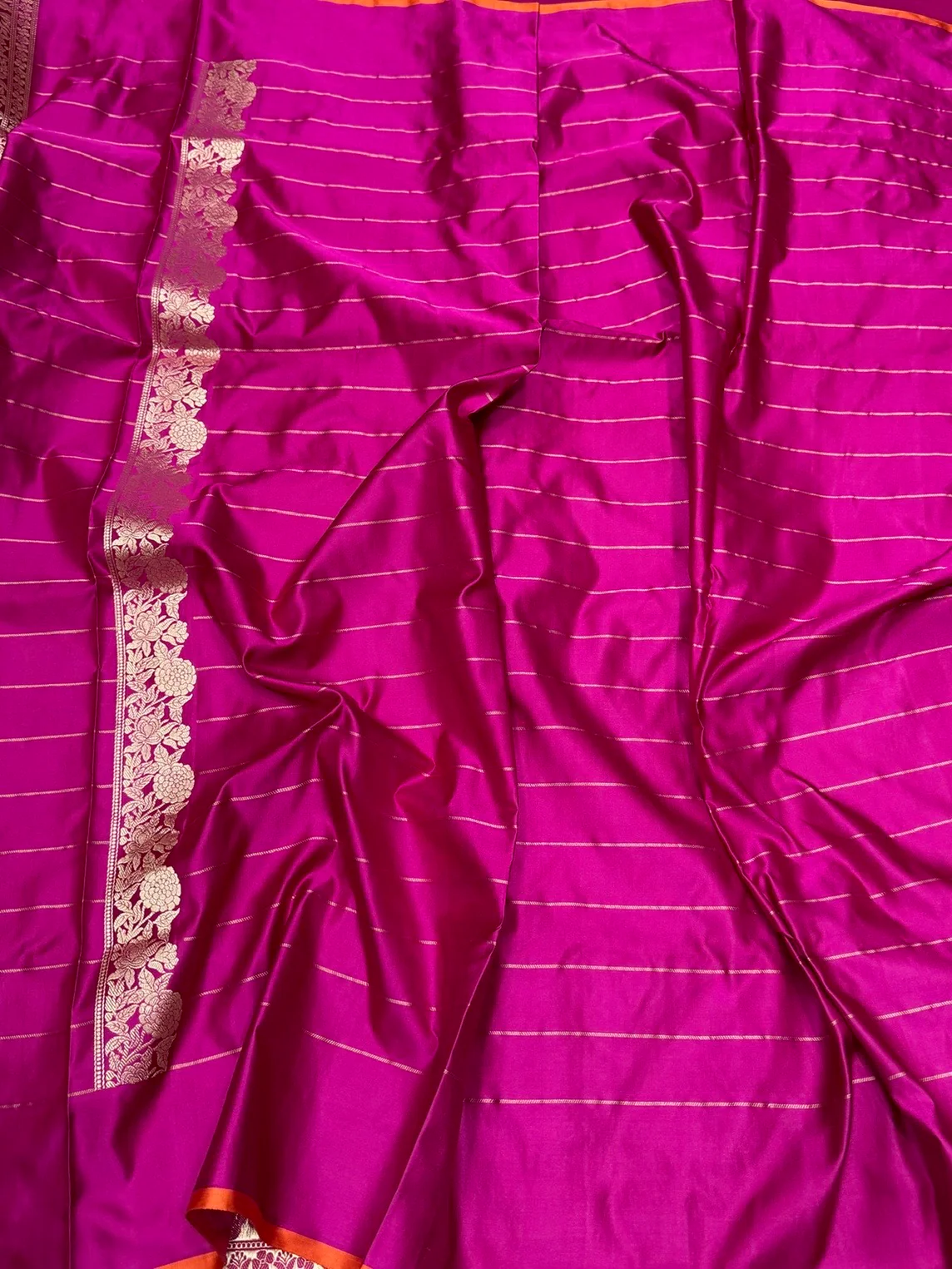Rani Pink Handwoven Pure Banarasi Satin Silk Saree - Image 2