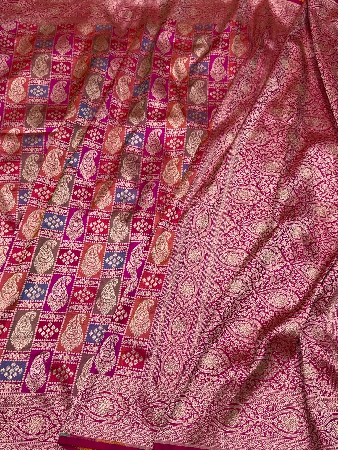 Multicolour Banarasi Pure Silk Saree – Cutwork Weave in 100% Pure Katan Silk - Image 6