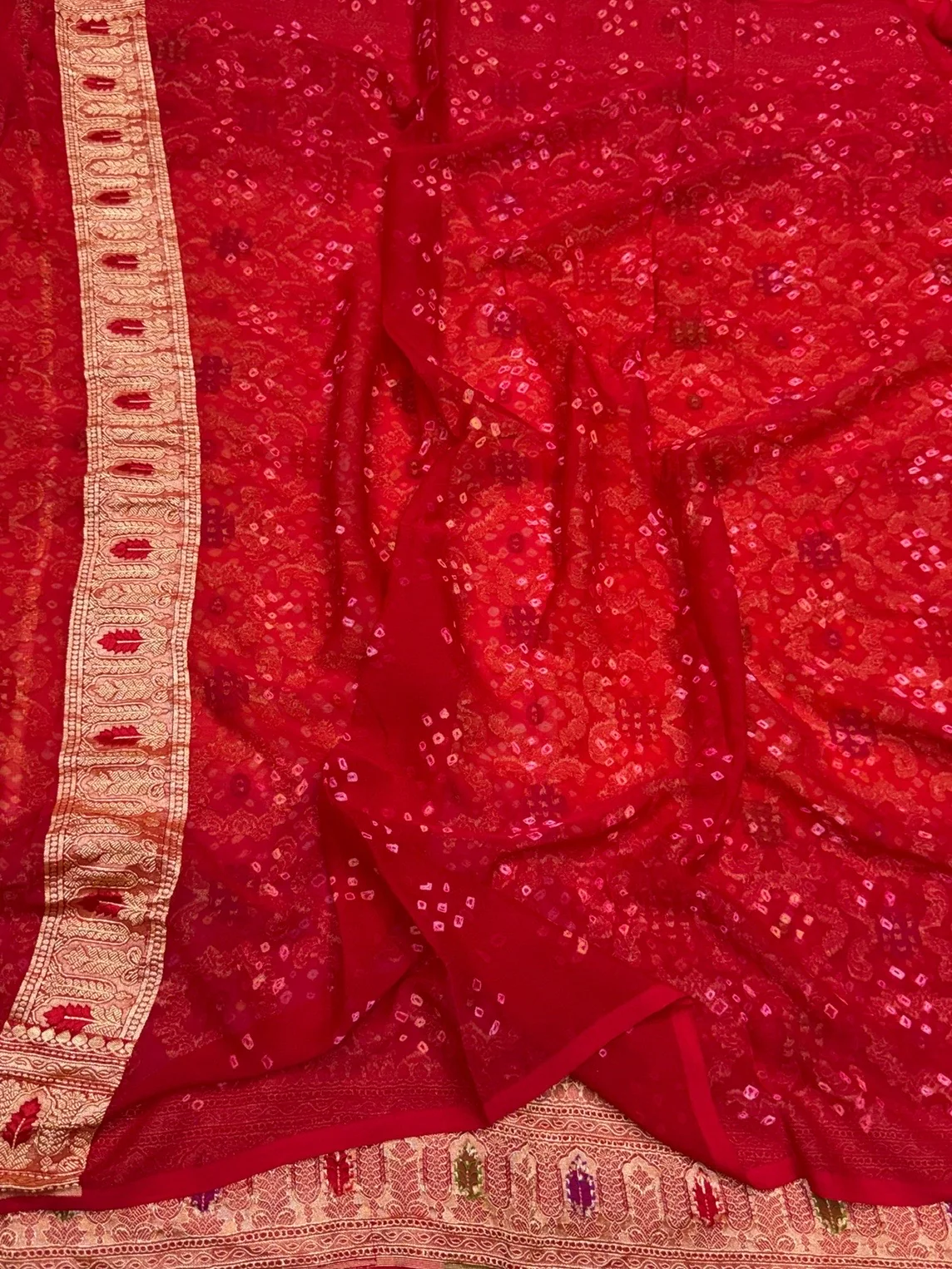 Red Banarasi Pure Bandhej Georgette Saree - Image 2