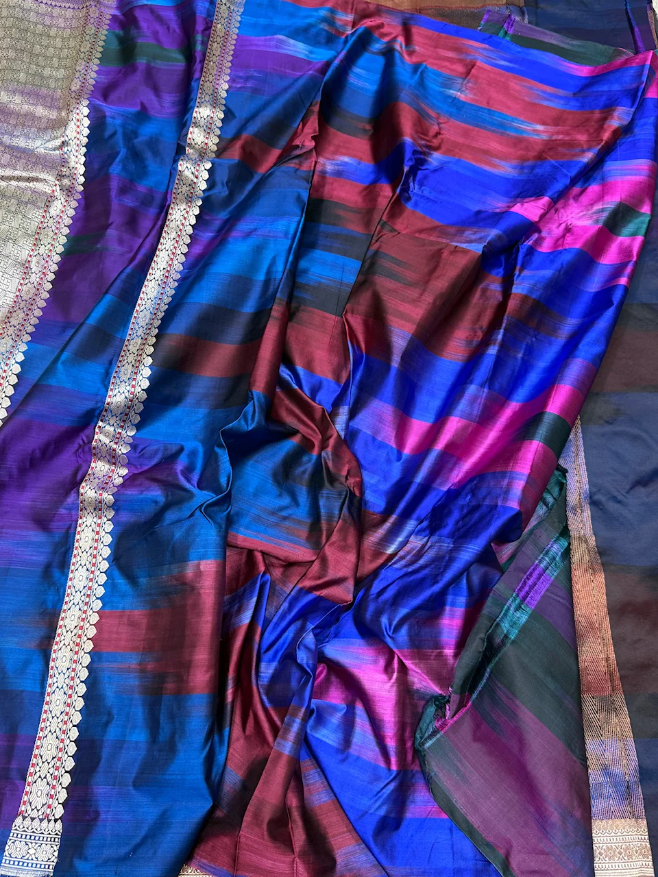 Rainbow Handwoven Pure Banarasi Satin Silk Saree - Image 2