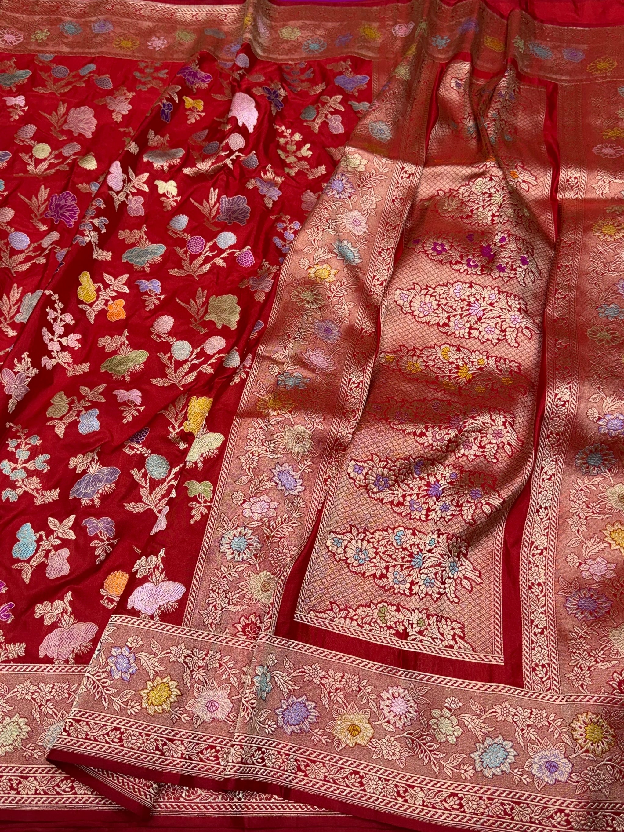 Red Handwoven Pure Banarasi Silk Saree in Kadwa Weave – Katan Mulberry Silk - Image 3