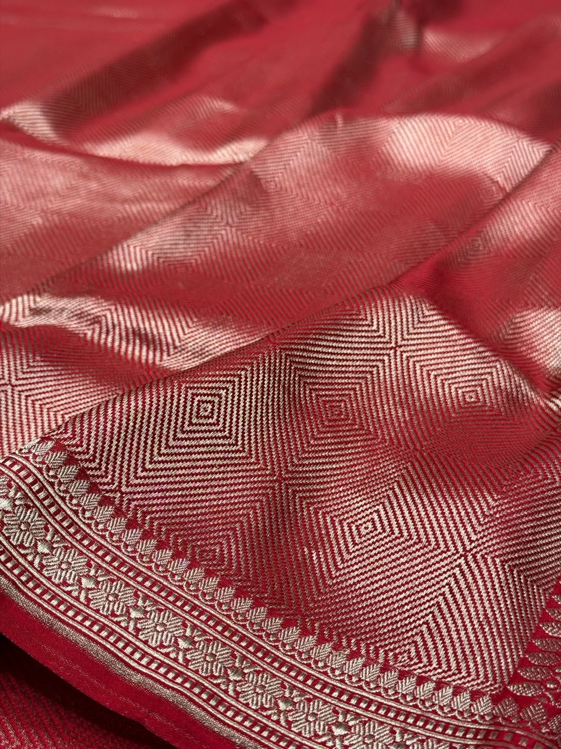 Red Handwoven Pure Banarasi Satin Silk Brocade Saree – Luxury Brocade Work - Image 3