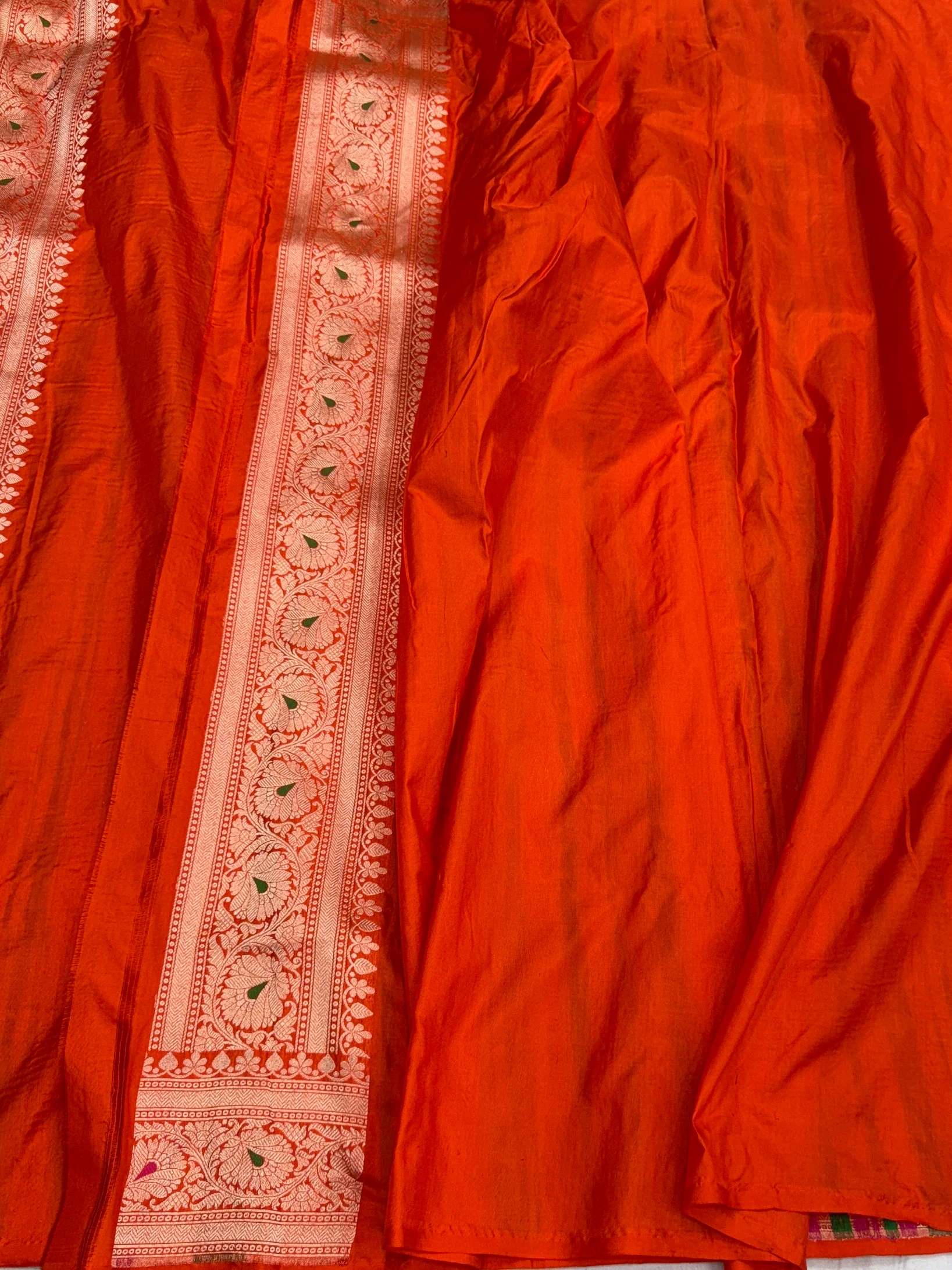 Orange Banarasi Minakari Pure Katan Silk Saree | Pure Silk | Minakari Work | Cutwork Technique | Banarasi Katan Silk Saree - Image 3