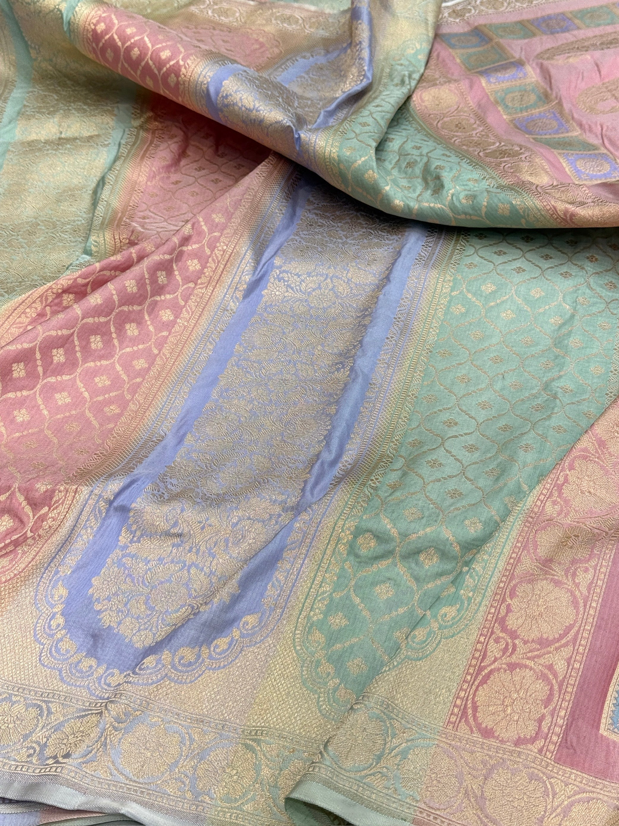 Multicolour Banarasi Pure Silk Saree – Cutwork Weave in 100% Pure Katan Silk - Image 11