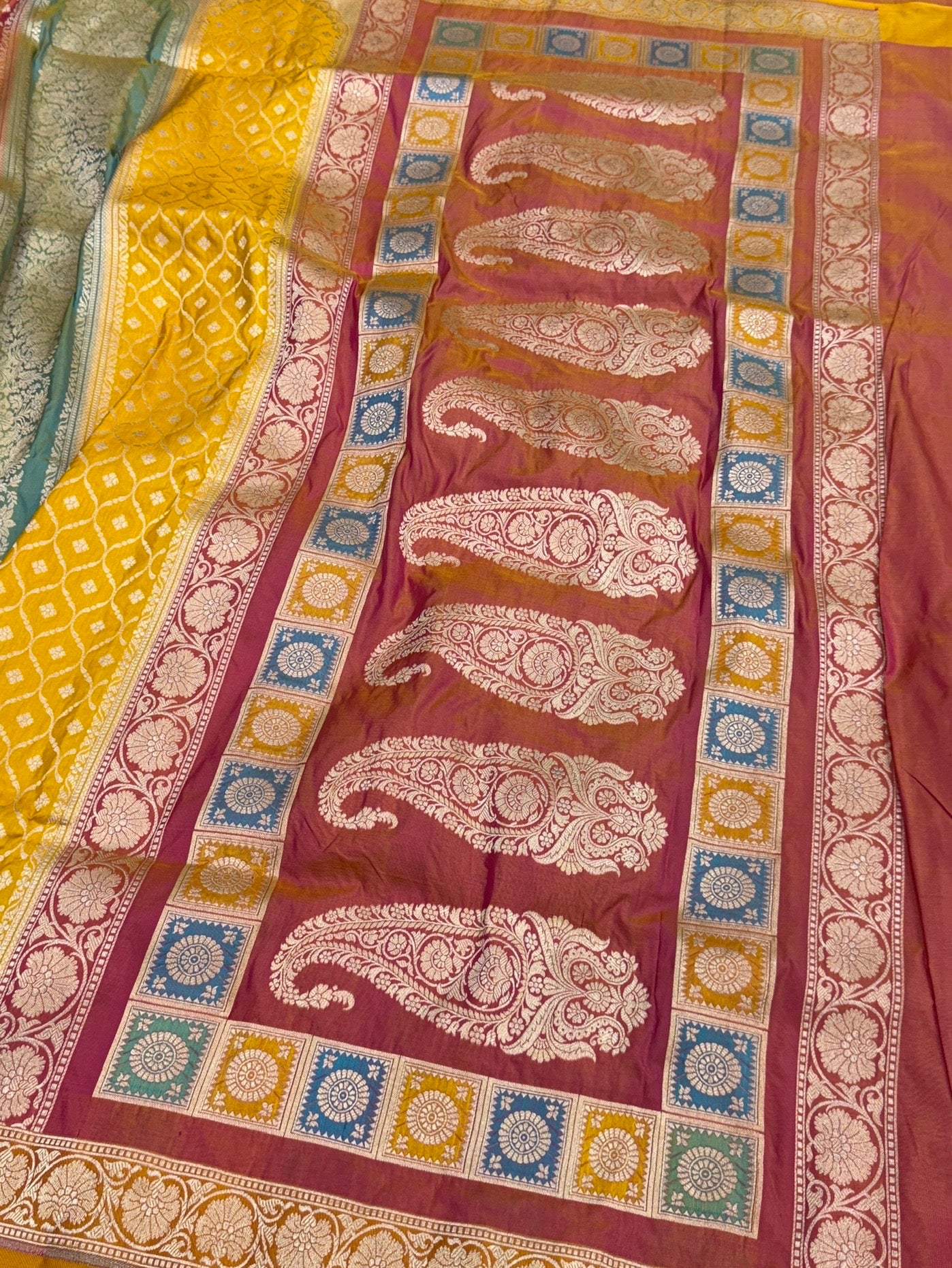 Multicolour Banarasi Pure Silk Saree – Cutwork Weave in 100% Pure Katan Silk - Image 3
