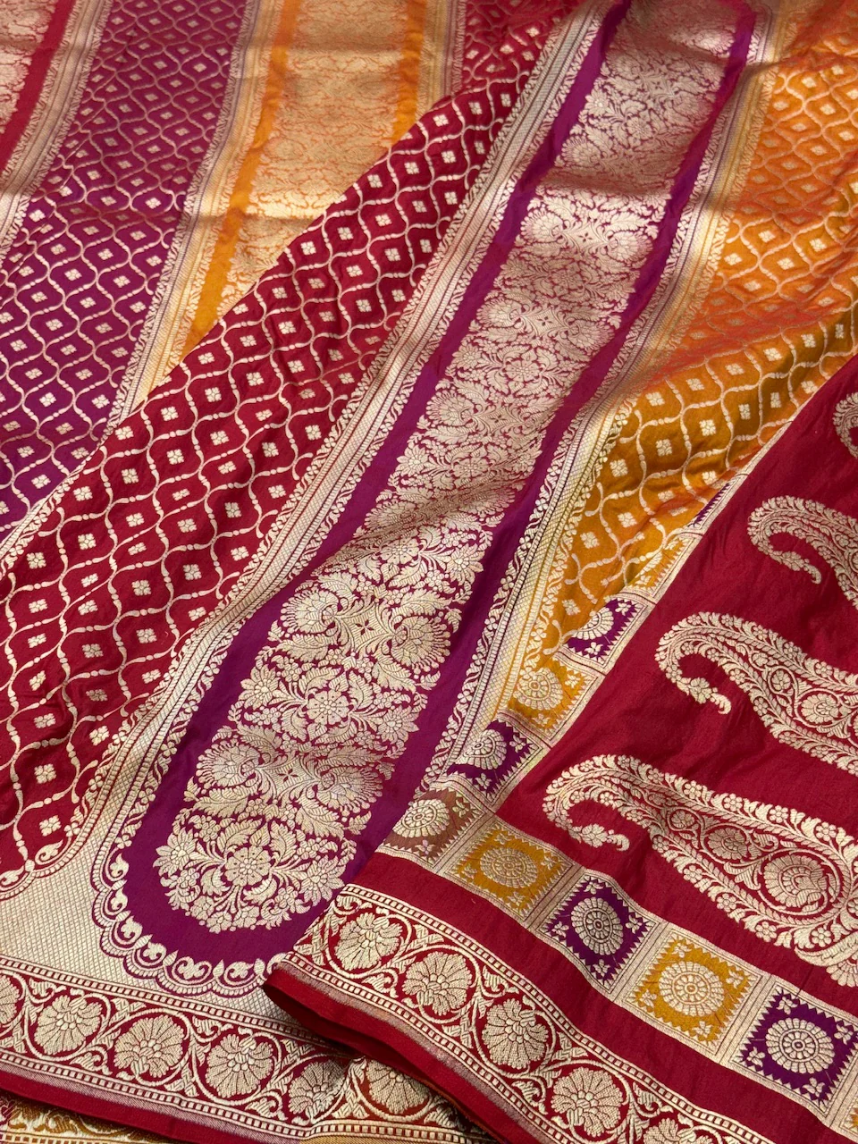 Multicolour Banarasi Pure Silk Saree – Cutwork Weave in 100% Pure Katan Silk - Image 4