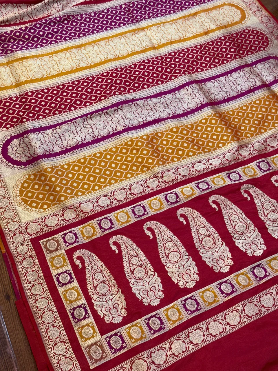 Multicolour Banarasi Pure Silk Saree – Cutwork Weave in 100% Pure Katan Silk - Image 6