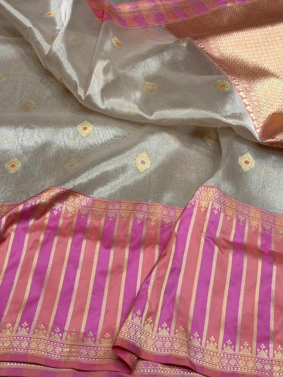 Rose Gold Handwoven Banarasi Pure Tissue Saree