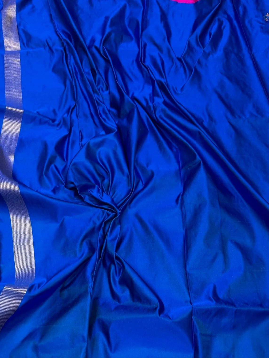 Royal Blue Handwoven Pure Banarasi Satin Silk Saree - Image 2