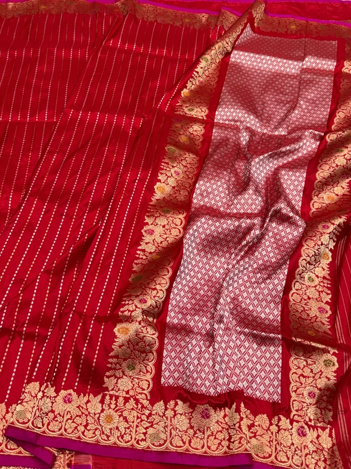 Red Handwoven Pure Banarasi Silk Saree – Kadwa Weave in 100% Katan Mulberry Silk - Image 3