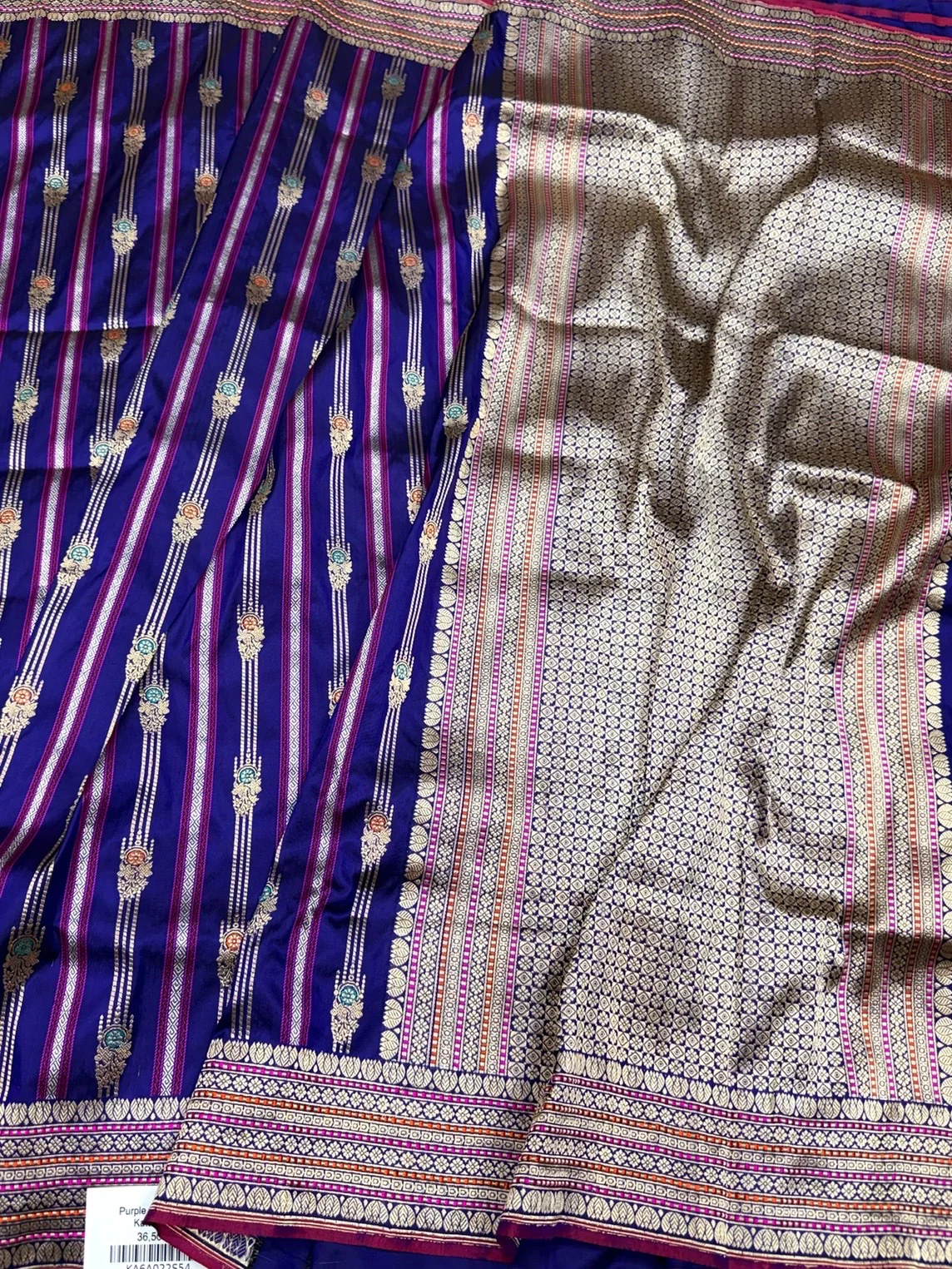 Royal Blue Handwoven Pure Banarasi Silk Saree – Kadwa Weave in 100% Katan Mulberry Silk - Image 3