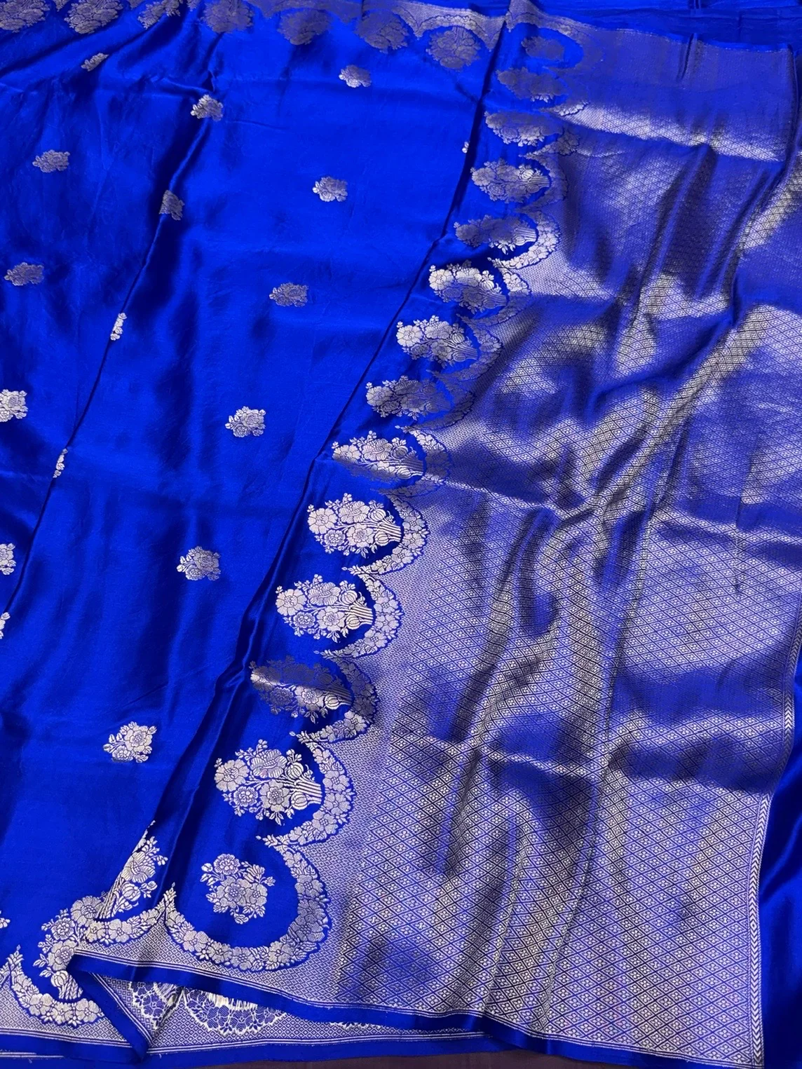 Royal Blue Handwoven Pure Mashru Saree - Image 3