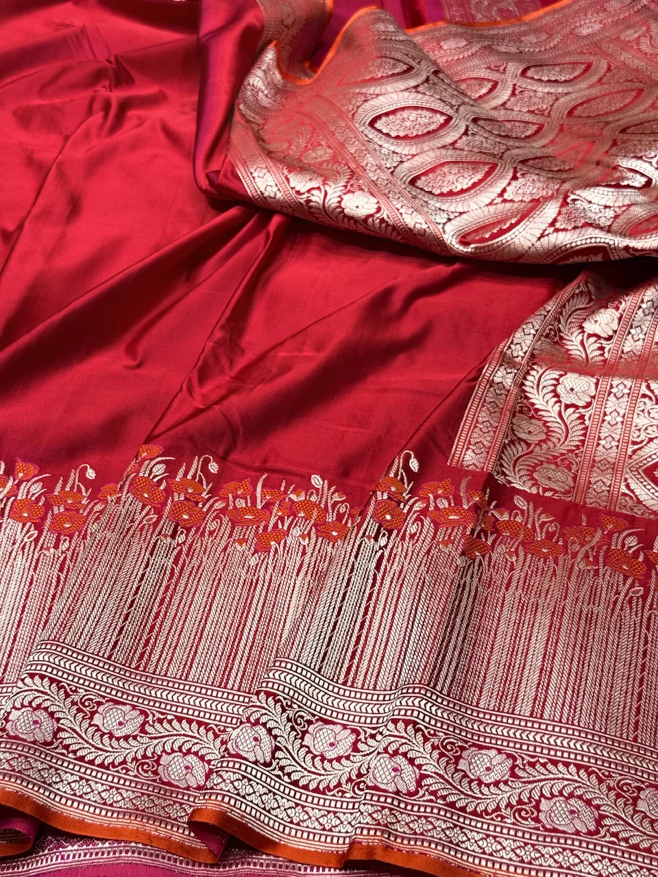Handwoven Pure Banarasi Satin Silk Saree – Kadwa Weave | 100% Pure Satin Silk | Authentic Banaras Handloom - Image 6