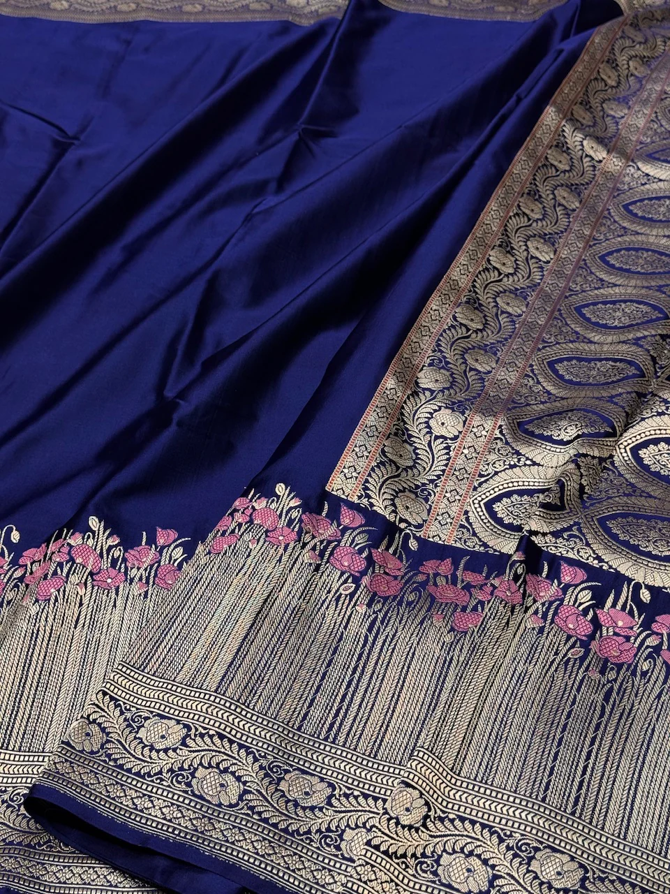 Handwoven Pure Banarasi Satin Silk Saree – Kadwa Weave | 100% Pure Satin Silk | Authentic Banaras Handloom - Image 8
