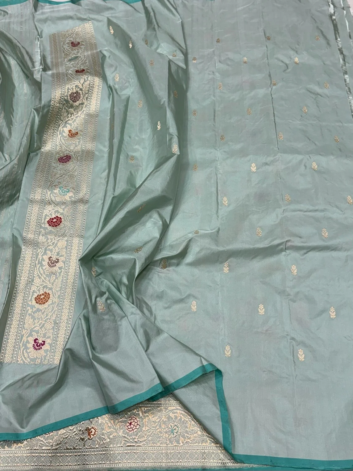 Sage Green Handwoven Pure Banarasi Silk Saree - Image 2