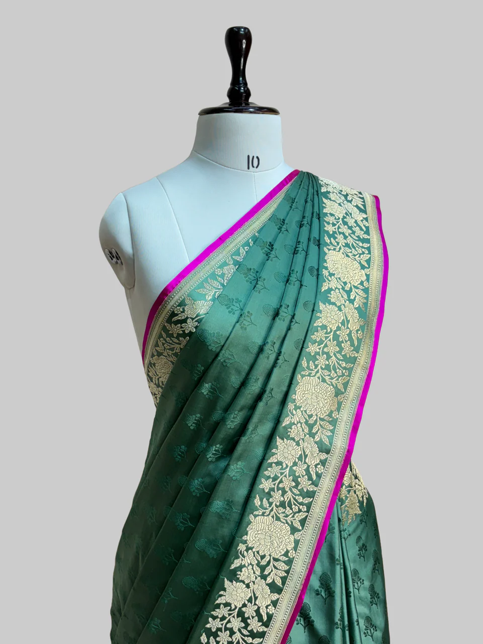 Rose Border Handwoven Pure Banarasi Satin Tanchoi Silk Saree - Image 6