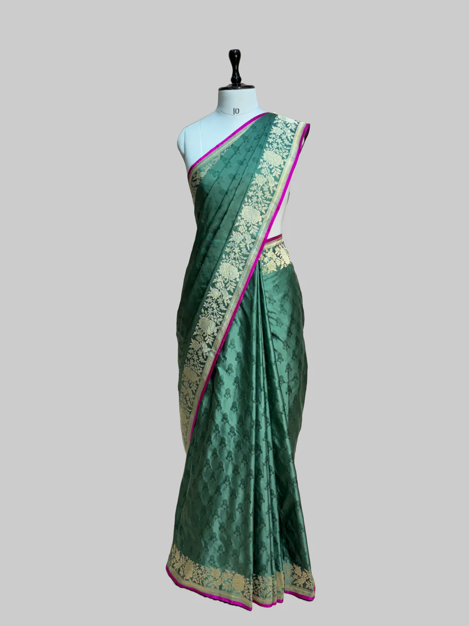 Rose Border Handwoven Pure Banarasi Satin Tanchoi Silk Saree - Image 8