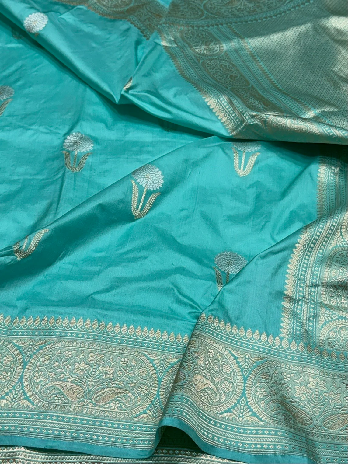 Sea Blue Handwoven Pure Banarasi Silk Saree