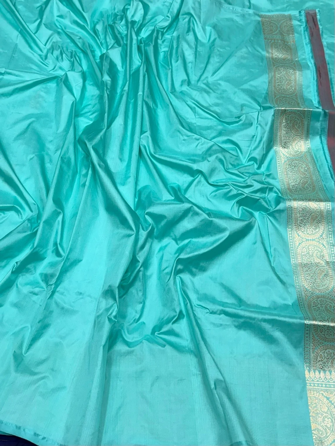 Sea Blue Handwoven Pure Banarasi Silk Saree - Image 2