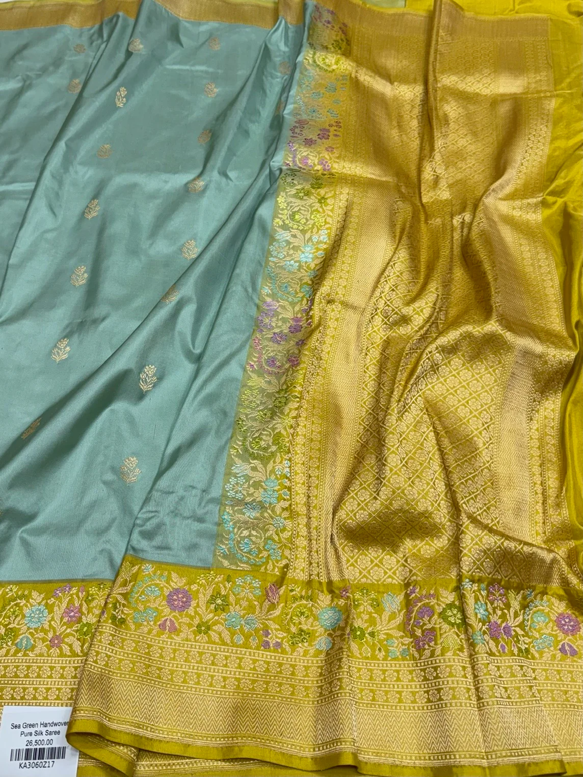 Sea Green Handwoven Pure Banarasi Katan Silk Saree - Image 3