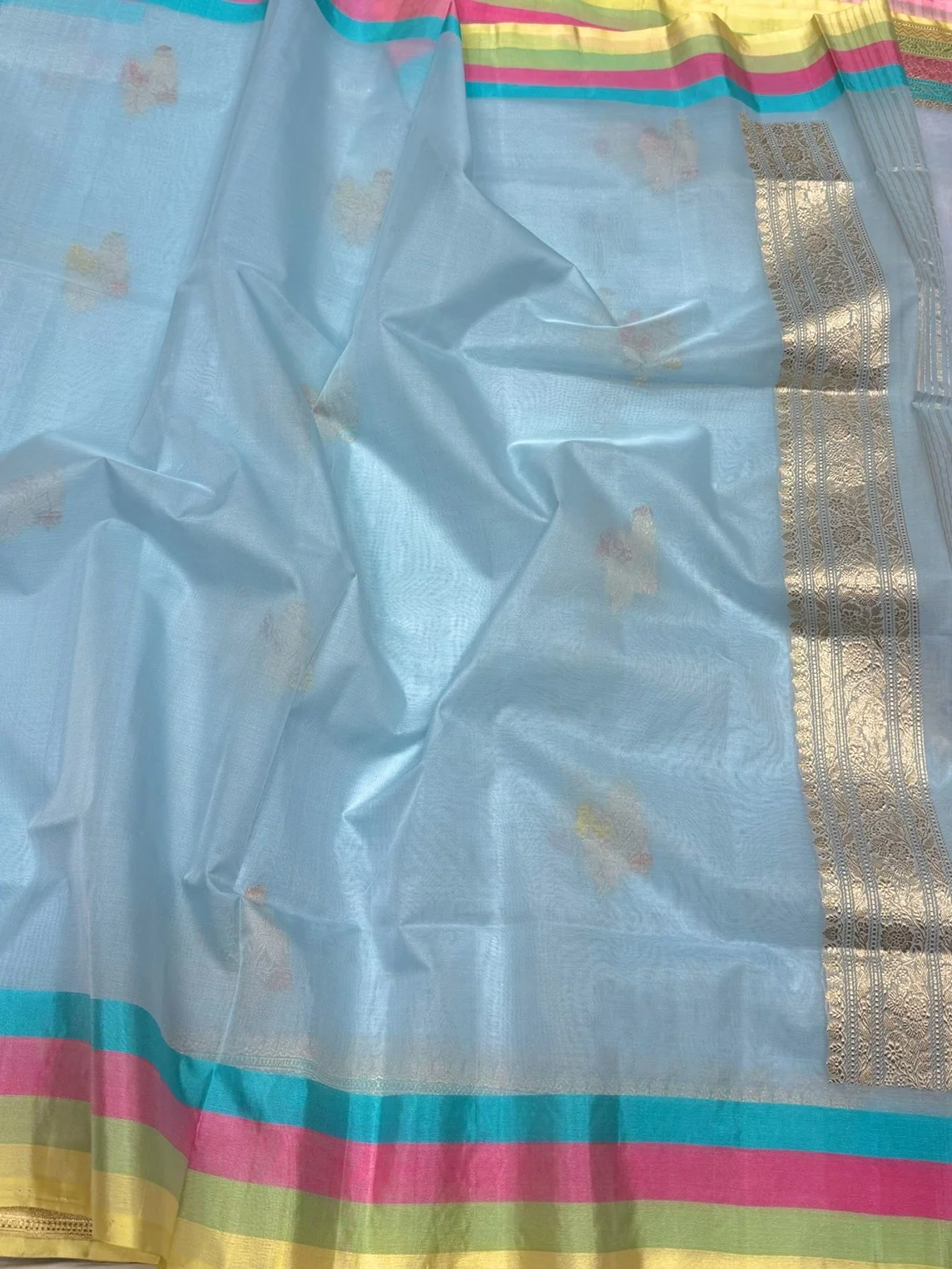 Sky Blue Handwoven Banarasi Pure Organza Silk Saree - Image 2