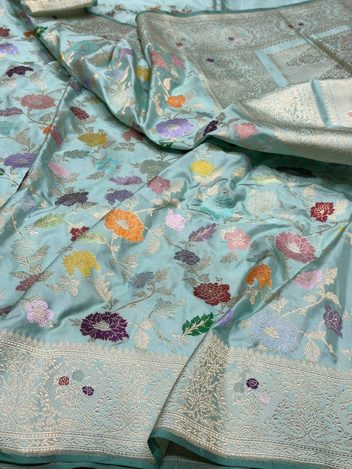 Sky Blue Handwoven Pure Banarasi Silk Saree – Luxury Kadwa Handloom Wedding & Festive Saree