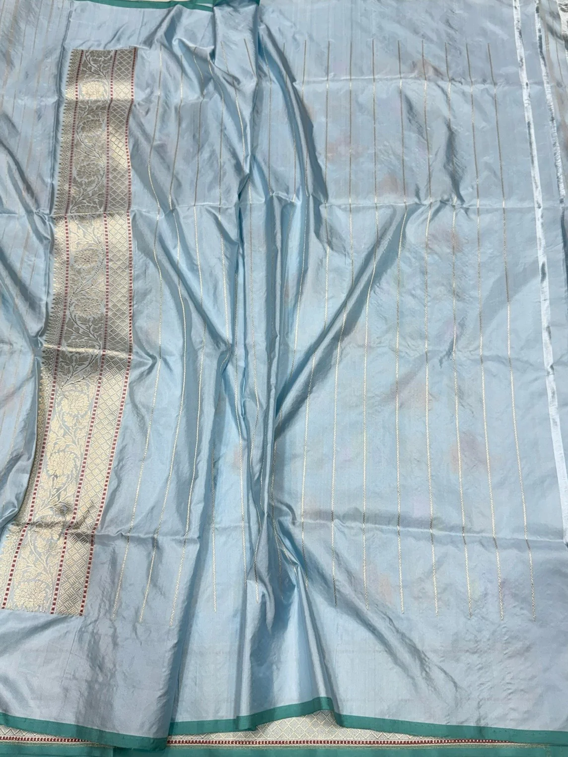 Sky Blue Handwoven Pure Banarasi Silk Saree - Image 2