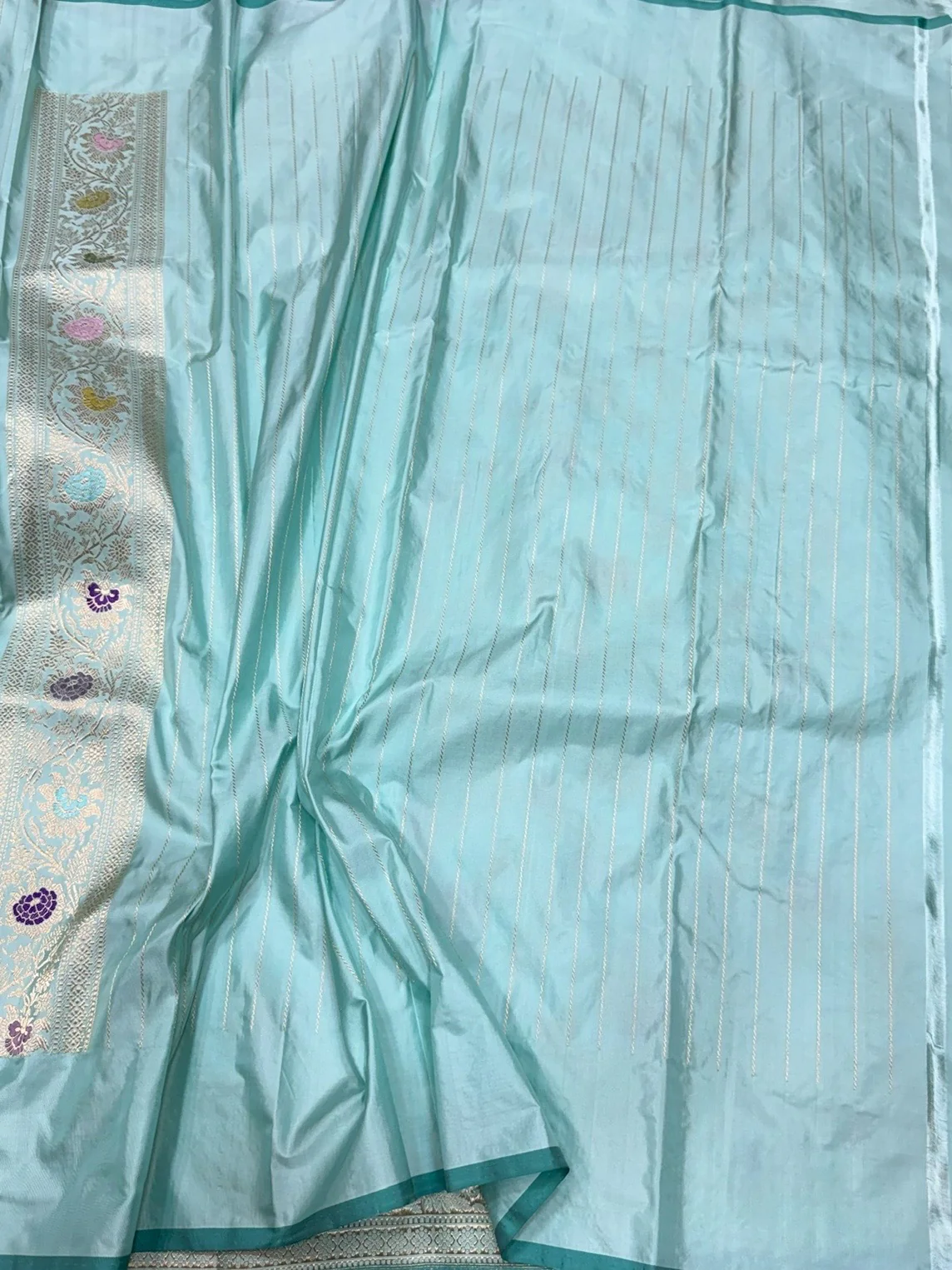 Sky Blue Handwoven Pure Banarasi Silk Saree - Image 2