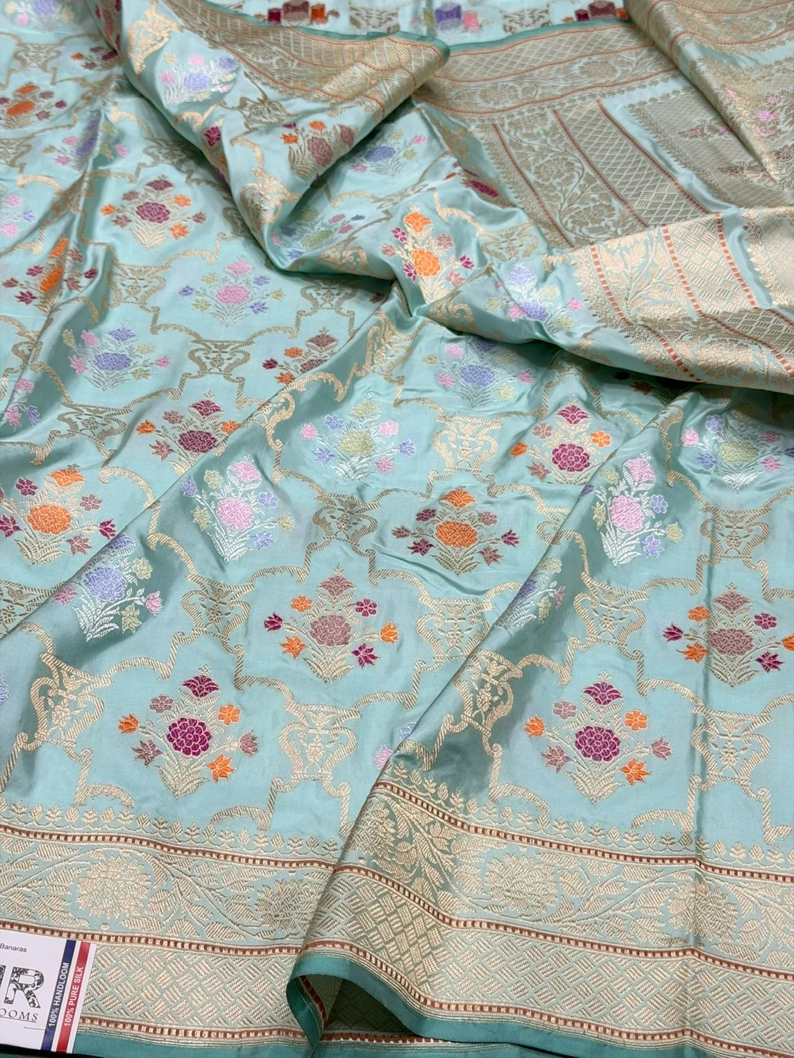 Sky Blue Handwoven Pure Banarasi Silk Saree – Luxury Kadwa Handloom Wedding & Festive Saree
