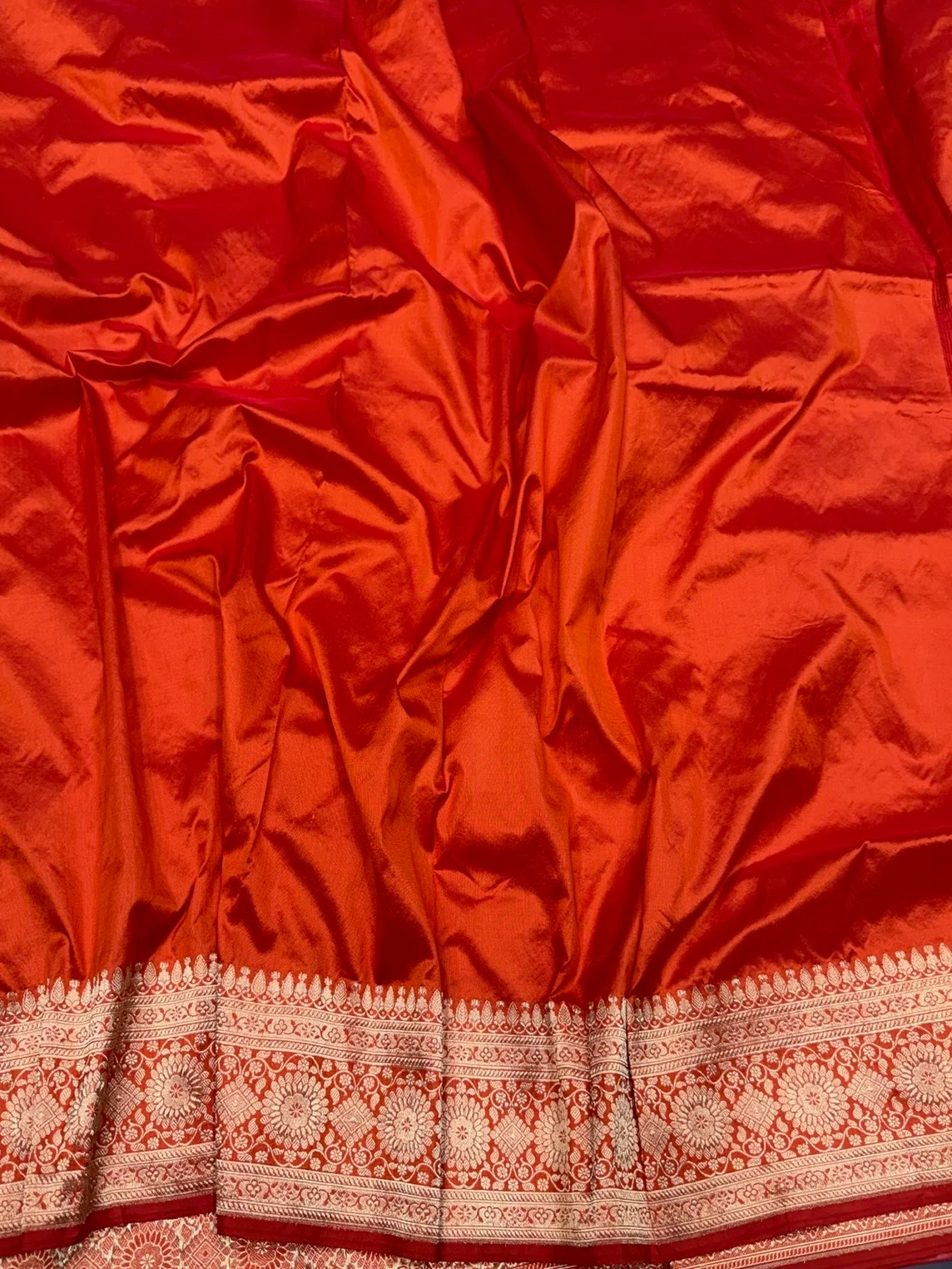 Orange Vintage Handwoven Pure Banarasi Silk Saree - Image 2